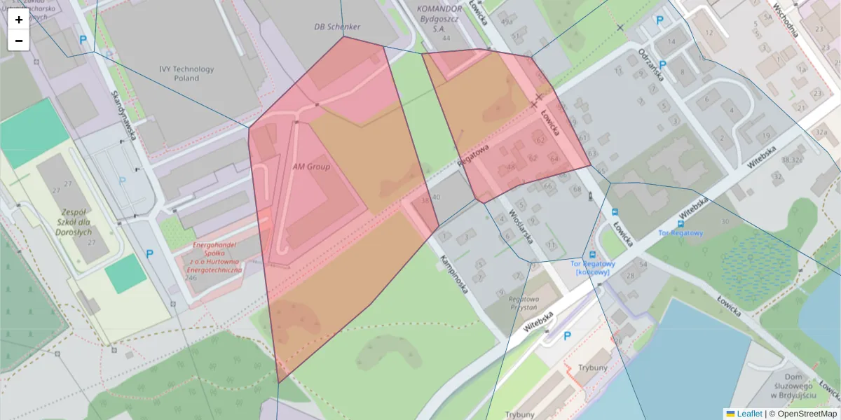 Szczegółowa mapa kodu pocztowego 85-771 z granicami, sąsiednimi kodami pocztowymi i urzędami pocztowymi