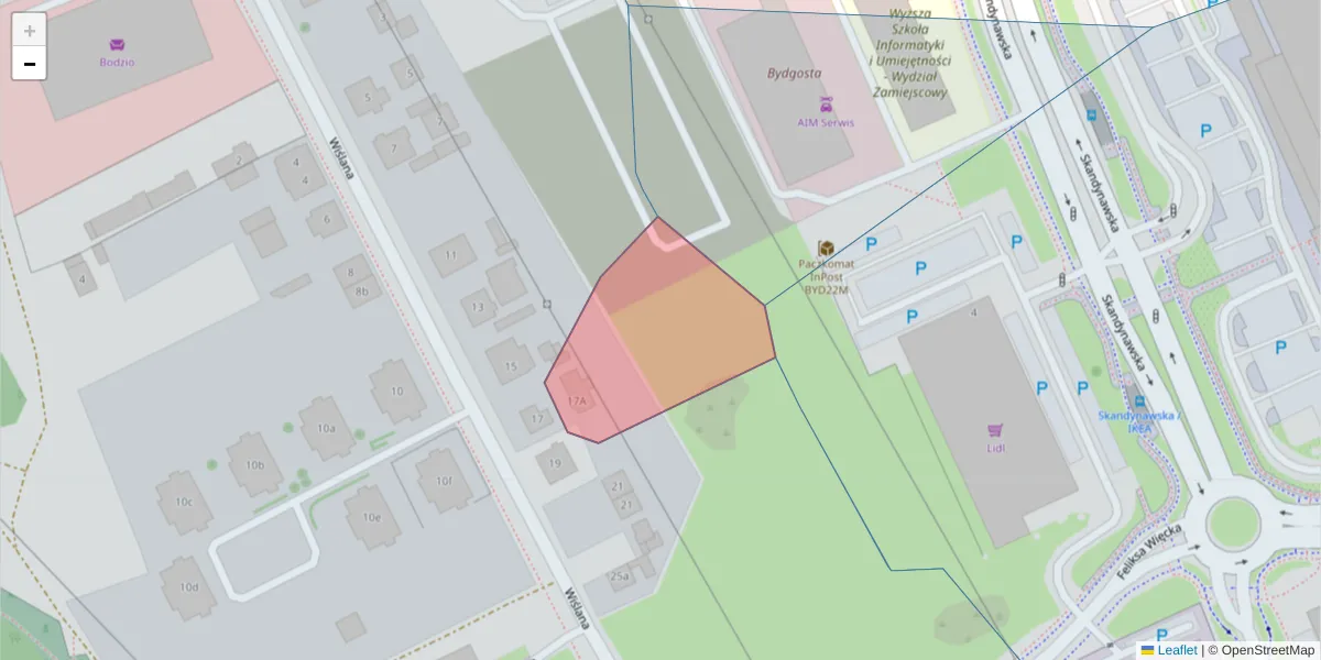Szczegółowa mapa kodu pocztowego 85-773 z granicami, sąsiednimi kodami pocztowymi i urzędami pocztowymi