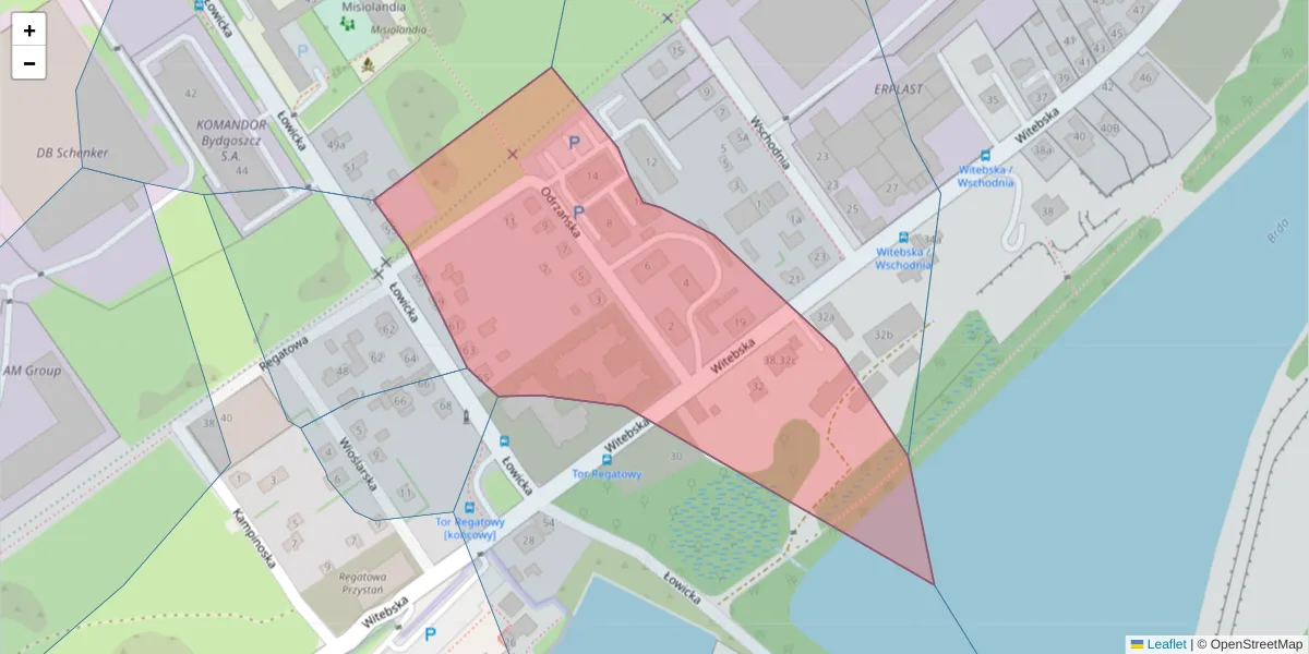 Szczegółowa mapa kodu pocztowego 85-777 z granicami, sąsiednimi kodami pocztowymi i urzędami pocztowymi