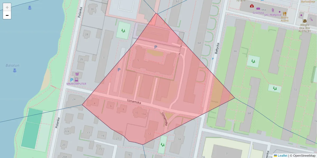 Szczegółowa mapa kodu pocztowego 85-782 z granicami, sąsiednimi kodami pocztowymi i urzędami pocztowymi