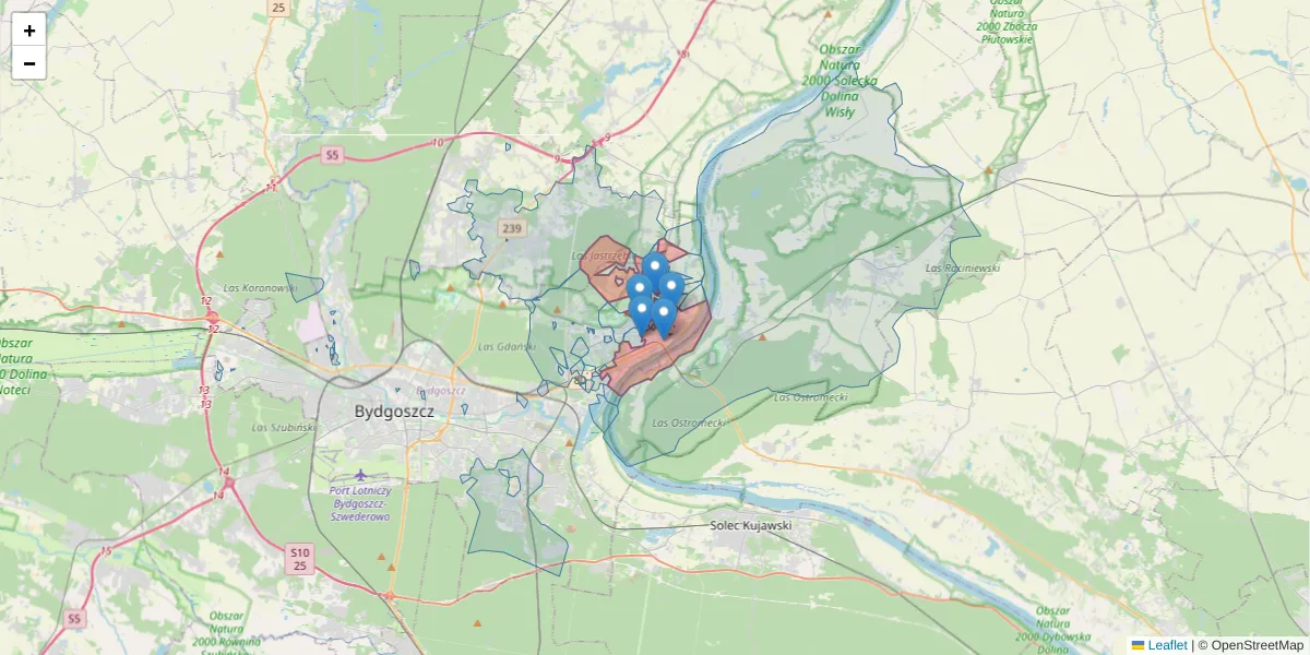 Szczegółowa mapa kodu pocztowego 85-790 z granicami, sąsiednimi kodami pocztowymi i urzędami pocztowymi