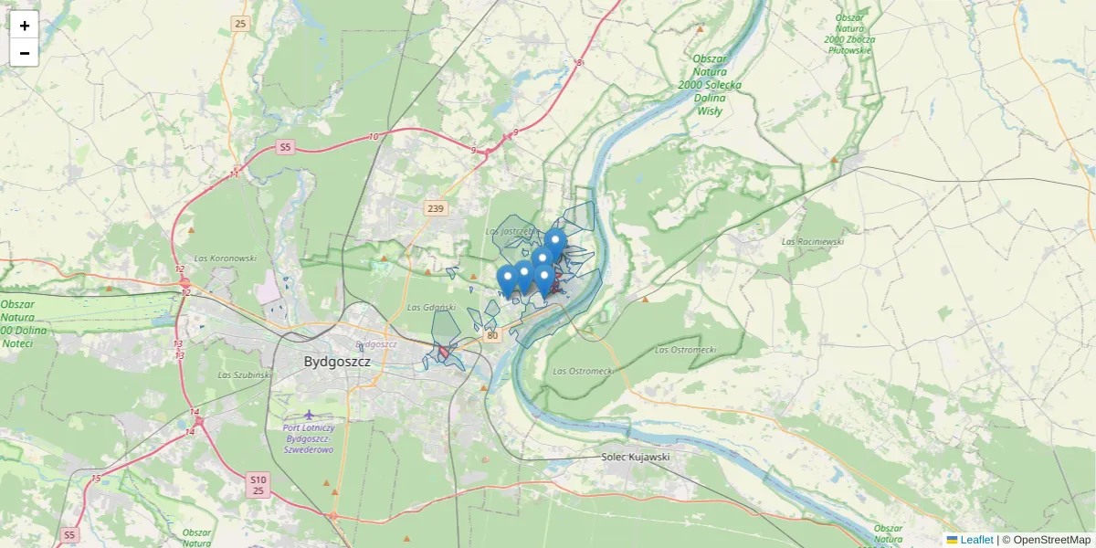 Szczegółowa mapa kodu pocztowego 85-794 z granicami, sąsiednimi kodami pocztowymi i urzędami pocztowymi