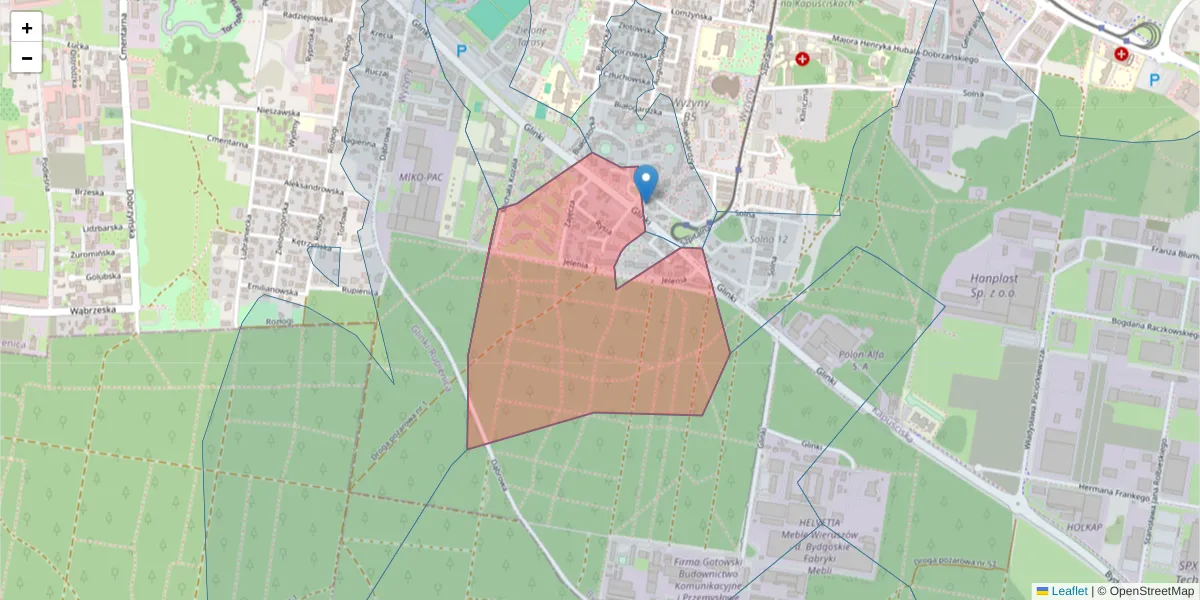 Szczegółowa mapa kodu pocztowego 85-809 z granicami, sąsiednimi kodami pocztowymi i urzędami pocztowymi