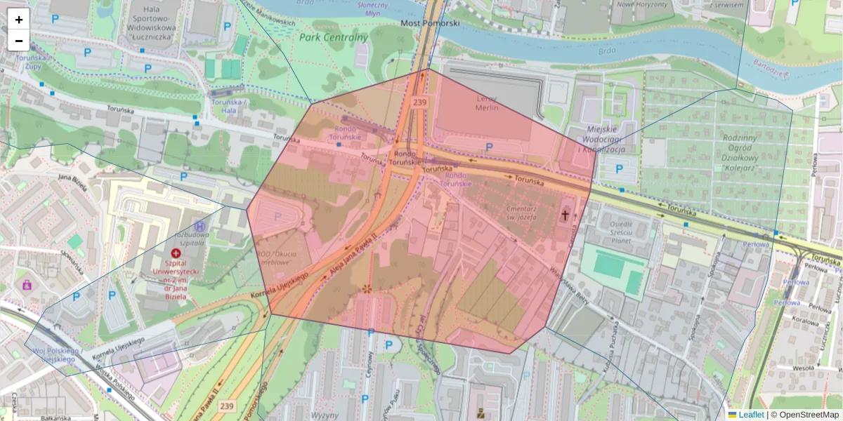 Szczegółowa mapa kodu pocztowego 85-817 z granicami, sąsiednimi kodami pocztowymi i urzędami pocztowymi