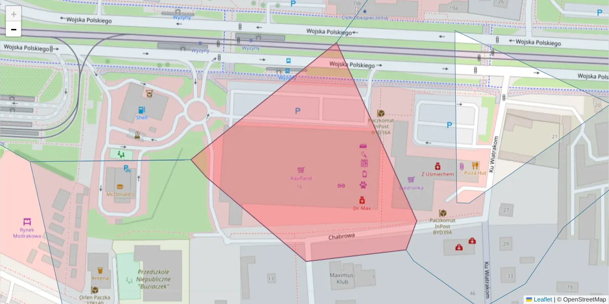 Szczegółowa mapa kodu pocztowego 85-824 z granicami, sąsiednimi kodami pocztowymi i urzędami pocztowymi