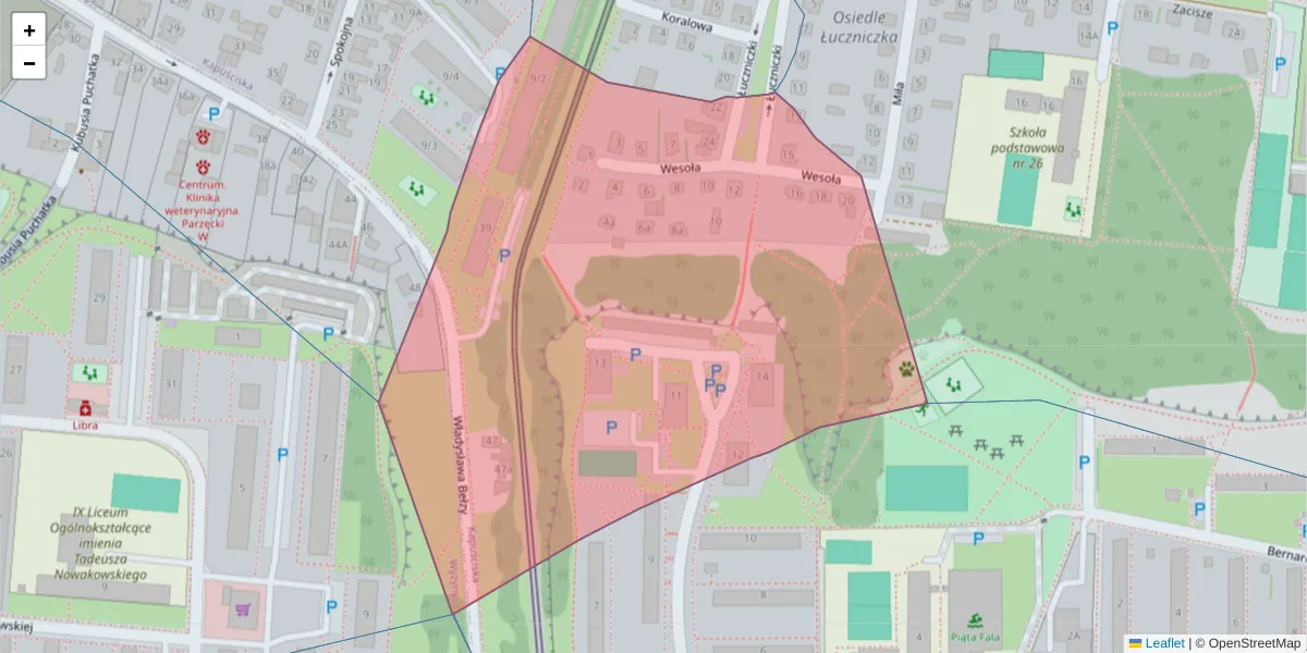 Szczegółowa mapa kodu pocztowego 85-841 z granicami, sąsiednimi kodami pocztowymi i urzędami pocztowymi