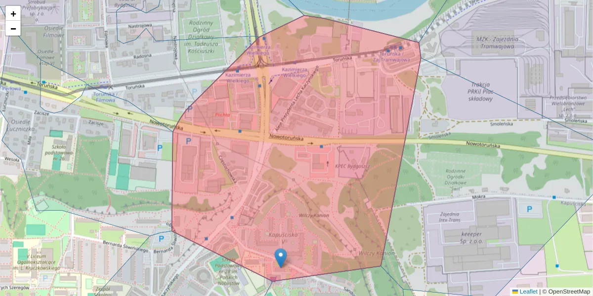 Szczegółowa mapa kodu pocztowego 85-854 z granicami, sąsiednimi kodami pocztowymi i urzędami pocztowymi