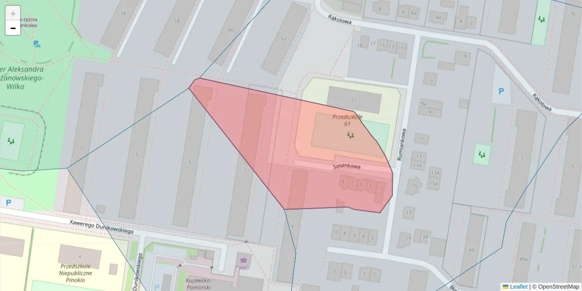 Szczegółowa mapa kodu pocztowego 85-865 z granicami, sąsiednimi kodami pocztowymi i urzędami pocztowymi