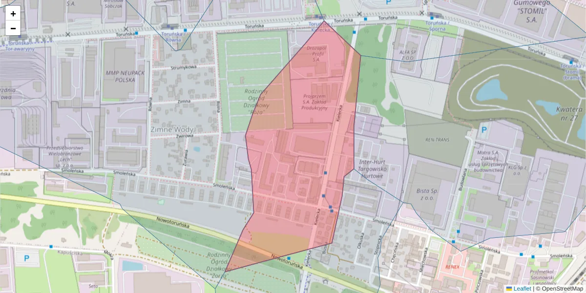 Szczegółowa mapa kodu pocztowego 85-872 z granicami, sąsiednimi kodami pocztowymi i urzędami pocztowymi