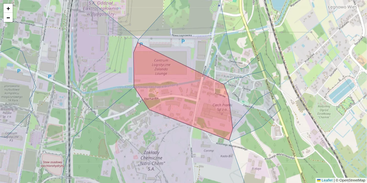 Szczegółowa mapa kodu pocztowego 85-873 z granicami, sąsiednimi kodami pocztowymi i urzędami pocztowymi