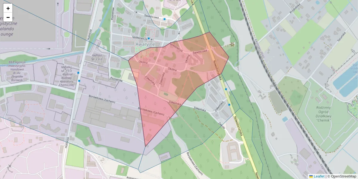 Szczegółowa mapa kodu pocztowego 85-889 z granicami, sąsiednimi kodami pocztowymi i urzędami pocztowymi