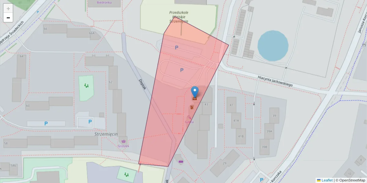 Szczegółowa mapa kodu pocztowego 86-307 z granicami, sąsiednimi kodami pocztowymi i urzędami pocztowymi