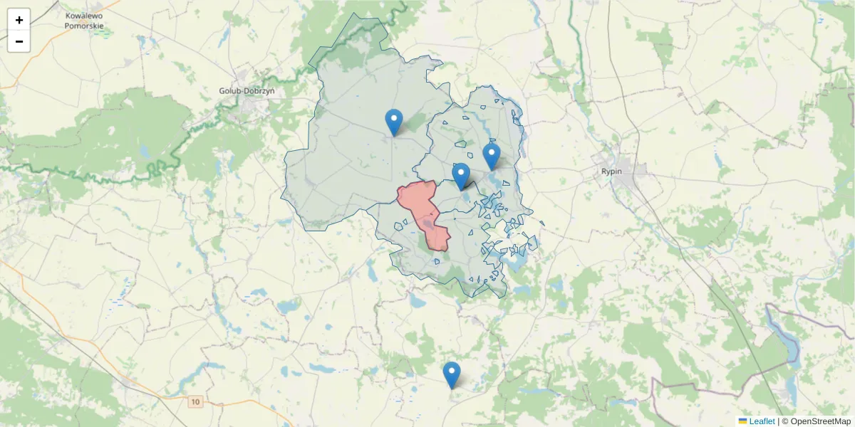Szczegółowa mapa kodu pocztowego 87-521 z granicami, sąsiednimi kodami pocztowymi i urzędami pocztowymi