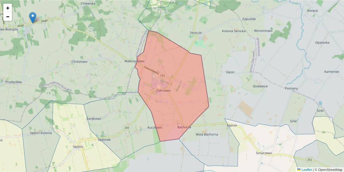 Szczegółowa mapa kodu pocztowego 87-707 z granicami, sąsiednimi kodami pocztowymi i urzędami pocztowymi