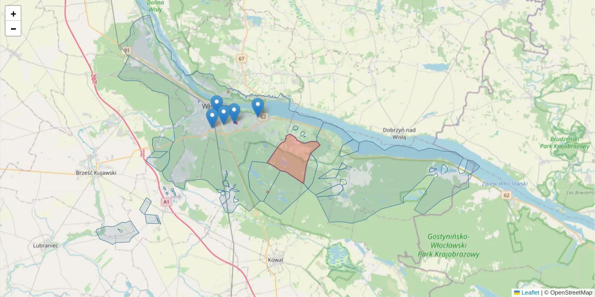 Szczegółowa mapa kodu pocztowego 87-806 z granicami, sąsiednimi kodami pocztowymi i urzędami pocztowymi
