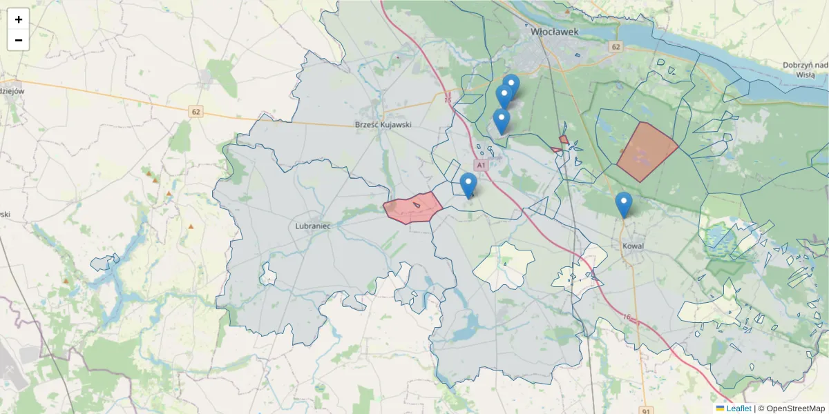 Szczegółowa mapa kodu pocztowego 87-809 z granicami, sąsiednimi kodami pocztowymi i urzędami pocztowymi