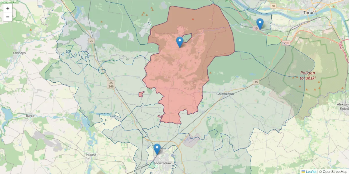 Szczegółowa mapa kodu pocztowego 88-111 z granicami, sąsiednimi kodami pocztowymi i urzędami pocztowymi