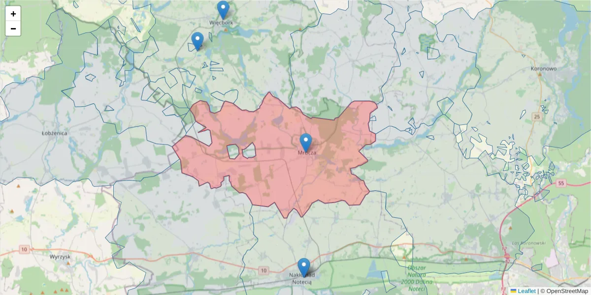 Szczegółowa mapa kodu pocztowego 89-115 z granicami, sąsiednimi kodami pocztowymi i urzędami pocztowymi