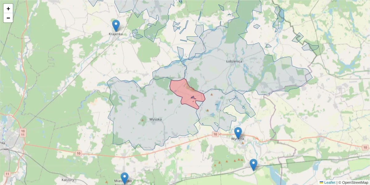 Szczegółowa mapa kodu pocztowego 89-321 z granicami, sąsiednimi kodami pocztowymi i urzędami pocztowymi