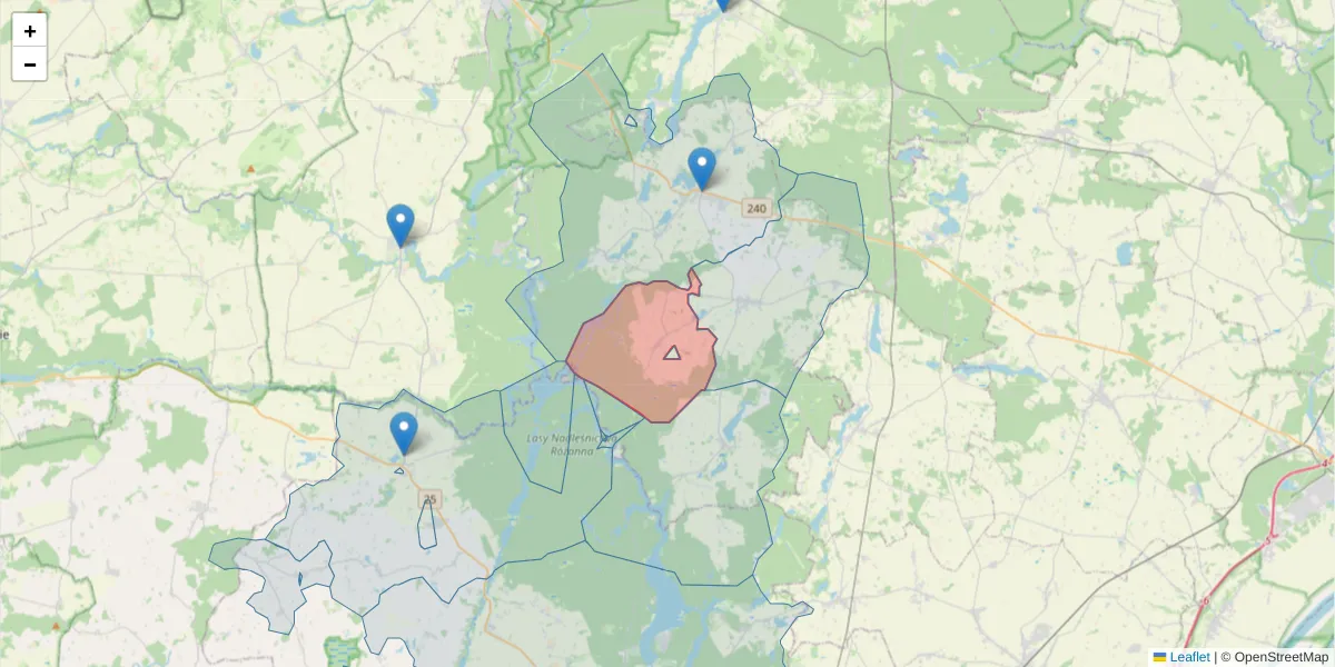 Szczegółowa mapa kodu pocztowego 89-524 z granicami, sąsiednimi kodami pocztowymi i urzędami pocztowymi