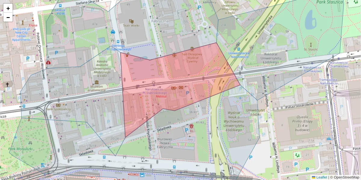 Szczegółowa mapa kodu pocztowego 90-130 z granicami, sąsiednimi kodami pocztowymi i urzędami pocztowymi