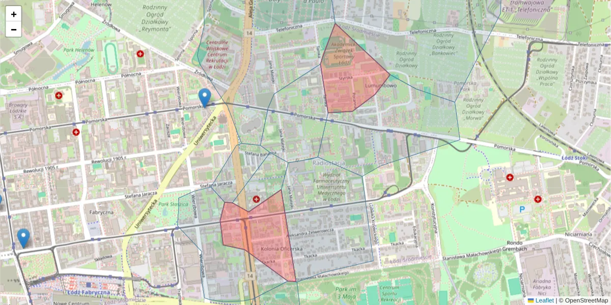 Szczegółowa mapa kodu pocztowego 90-139 z granicami, sąsiednimi kodami pocztowymi i urzędami pocztowymi