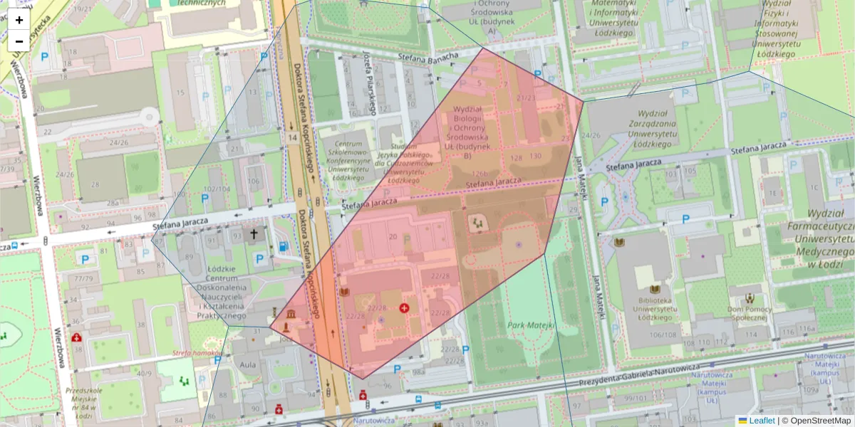 Szczegółowa mapa kodu pocztowego 90-153 z granicami, sąsiednimi kodami pocztowymi i urzędami pocztowymi