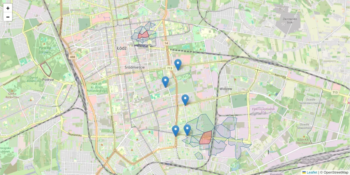 Szczegółowa mapa kodu pocztowego 90-249 z granicami, sąsiednimi kodami pocztowymi i urzędami pocztowymi