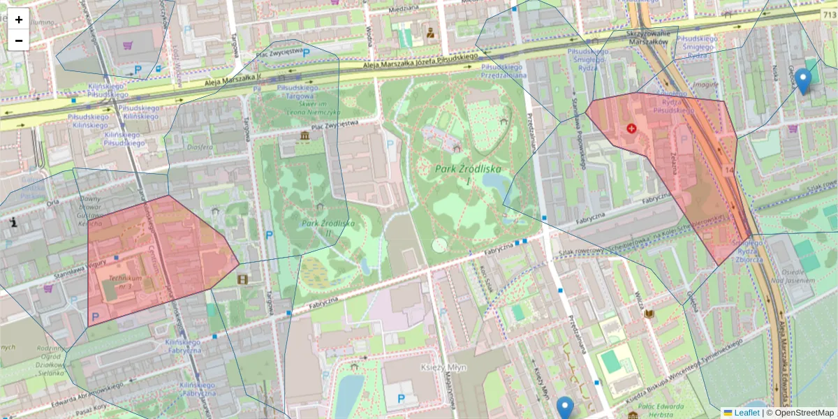 Szczegółowa mapa kodu pocztowego 90-322 z granicami, sąsiednimi kodami pocztowymi i urzędami pocztowymi