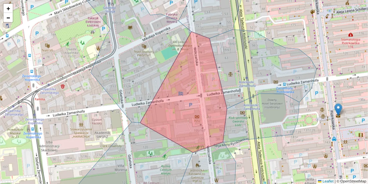Szczegółowa mapa kodu pocztowego 90-510 z granicami, sąsiednimi kodami pocztowymi i urzędami pocztowymi