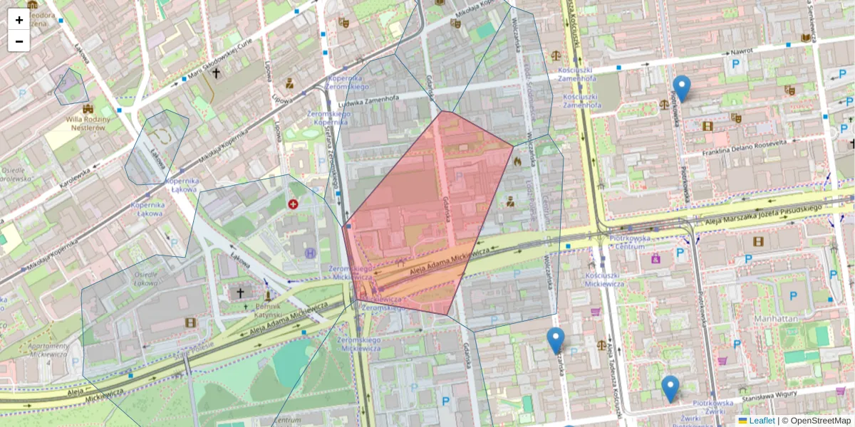 Szczegółowa mapa kodu pocztowego 90-520 z granicami, sąsiednimi kodami pocztowymi i urzędami pocztowymi