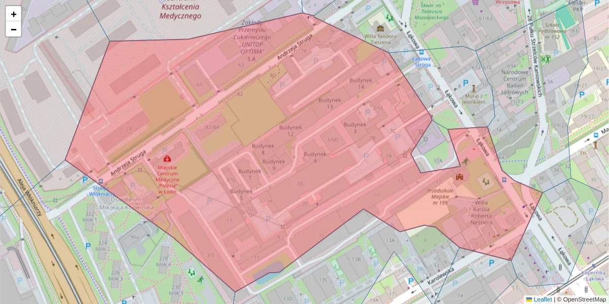 Szczegółowa mapa kodu pocztowego 90-562 z granicami, sąsiednimi kodami pocztowymi i urzędami pocztowymi