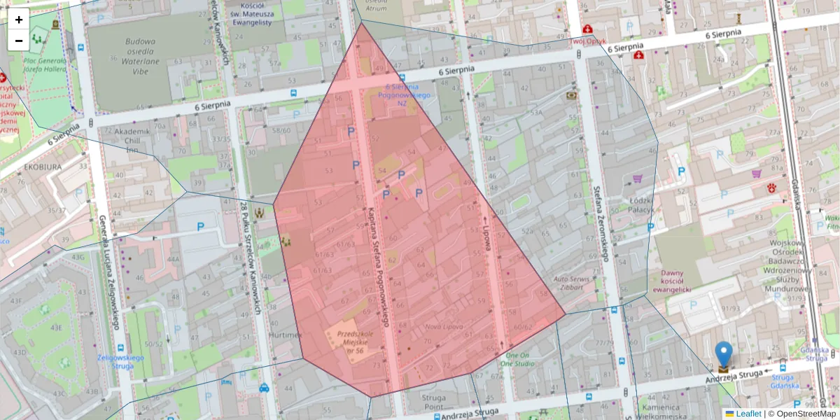 Szczegółowa mapa kodu pocztowego 90-619 z granicami, sąsiednimi kodami pocztowymi i urzędami pocztowymi