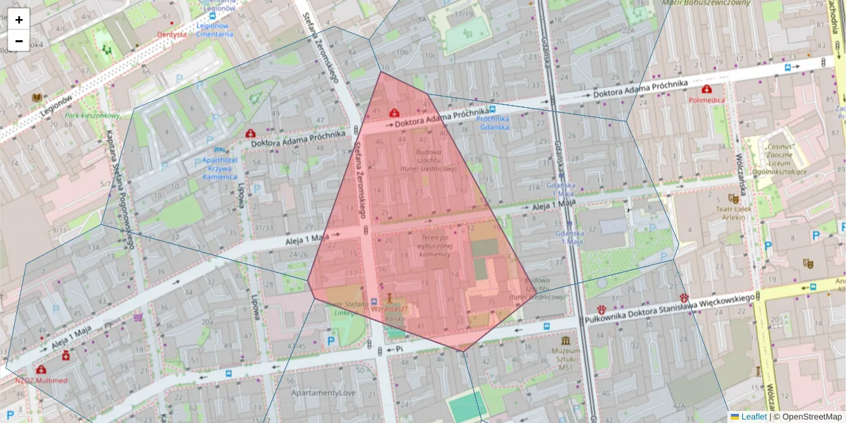 Szczegółowa mapa kodu pocztowego 90-718 z granicami, sąsiednimi kodami pocztowymi i urzędami pocztowymi