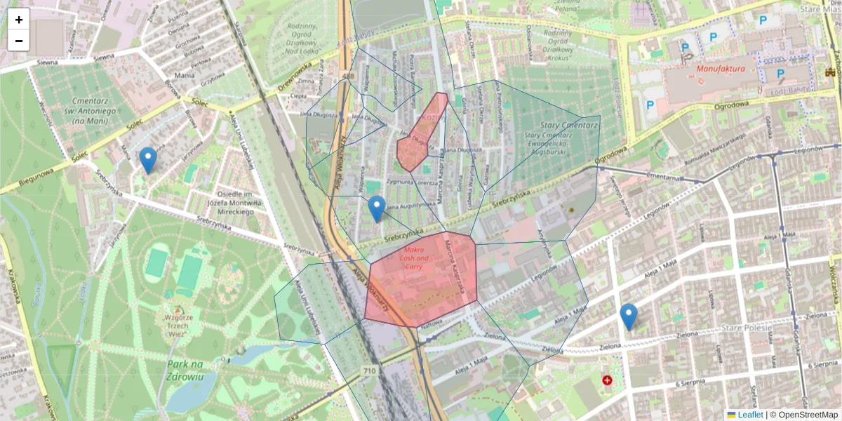 Szczegółowa mapa kodu pocztowego 91-083 z granicami, sąsiednimi kodami pocztowymi i urzędami pocztowymi