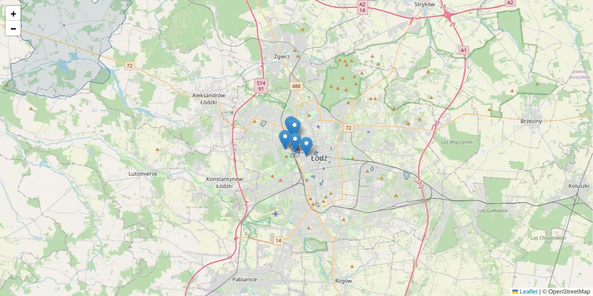 Szczegółowa mapa kodu pocztowego 91-087 z granicami, sąsiednimi kodami pocztowymi i urzędami pocztowymi