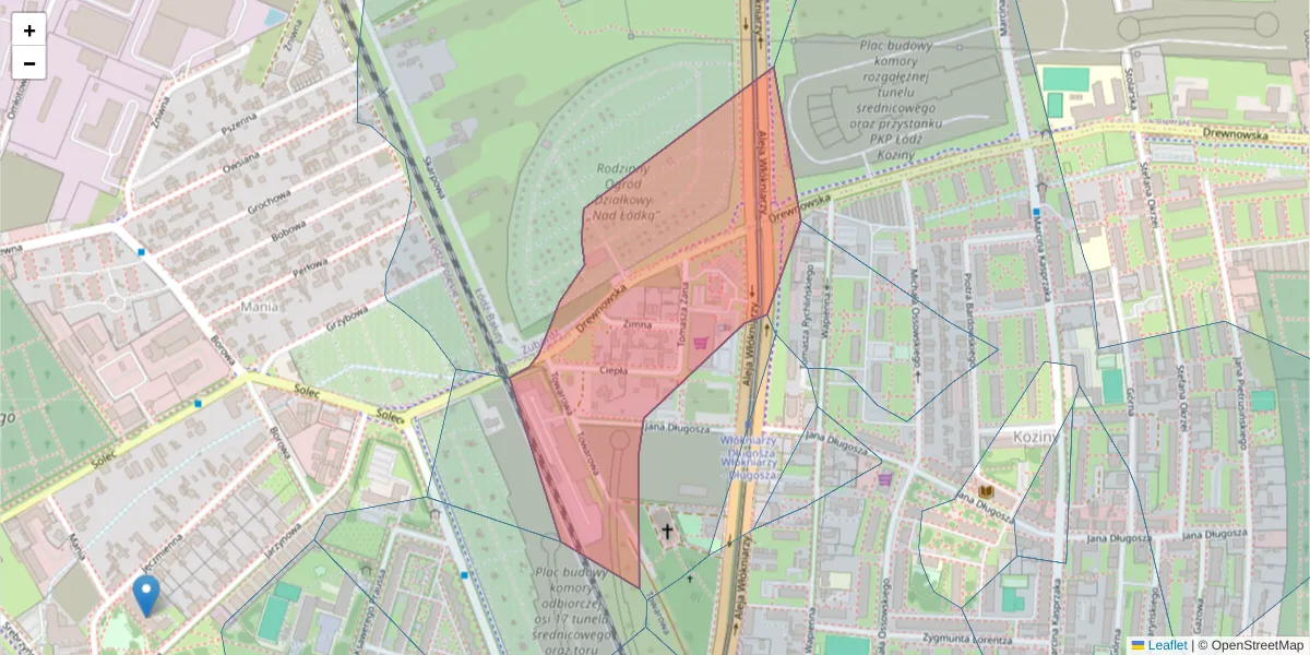 Szczegółowa mapa kodu pocztowego 91-088 z granicami, sąsiednimi kodami pocztowymi i urzędami pocztowymi