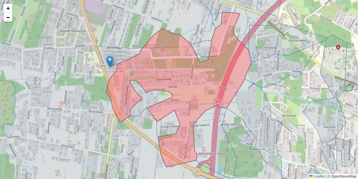 Szczegółowa mapa kodu pocztowego 91-174 z granicami, sąsiednimi kodami pocztowymi i urzędami pocztowymi