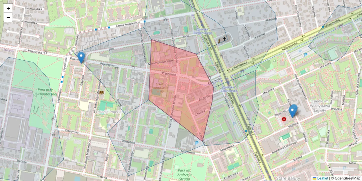 Szczegółowa mapa kodu pocztowego 91-322 z granicami, sąsiednimi kodami pocztowymi i urzędami pocztowymi