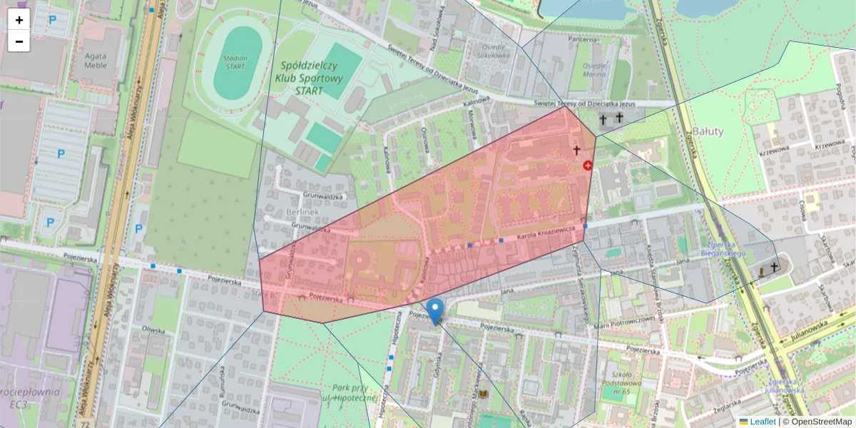 Szczegółowa mapa kodu pocztowego 91-347 z granicami, sąsiednimi kodami pocztowymi i urzędami pocztowymi