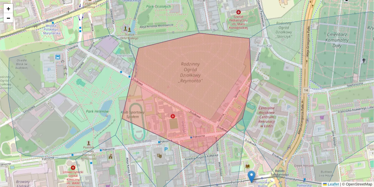 Szczegółowa mapa kodu pocztowego 91-425 z granicami, sąsiednimi kodami pocztowymi i urzędami pocztowymi