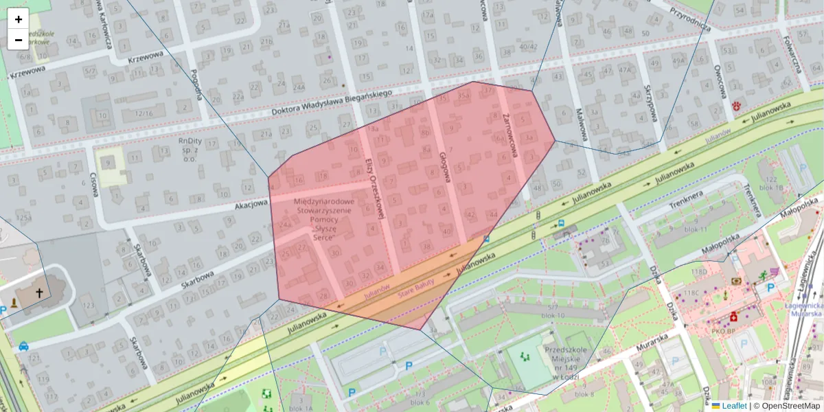 Szczegółowa mapa kodu pocztowego 91-474 z granicami, sąsiednimi kodami pocztowymi i urzędami pocztowymi