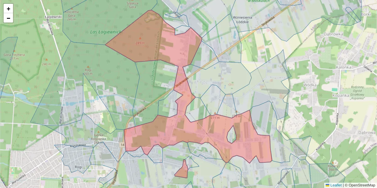 Szczegółowa mapa kodu pocztowego 91-527 z granicami, sąsiednimi kodami pocztowymi i urzędami pocztowymi