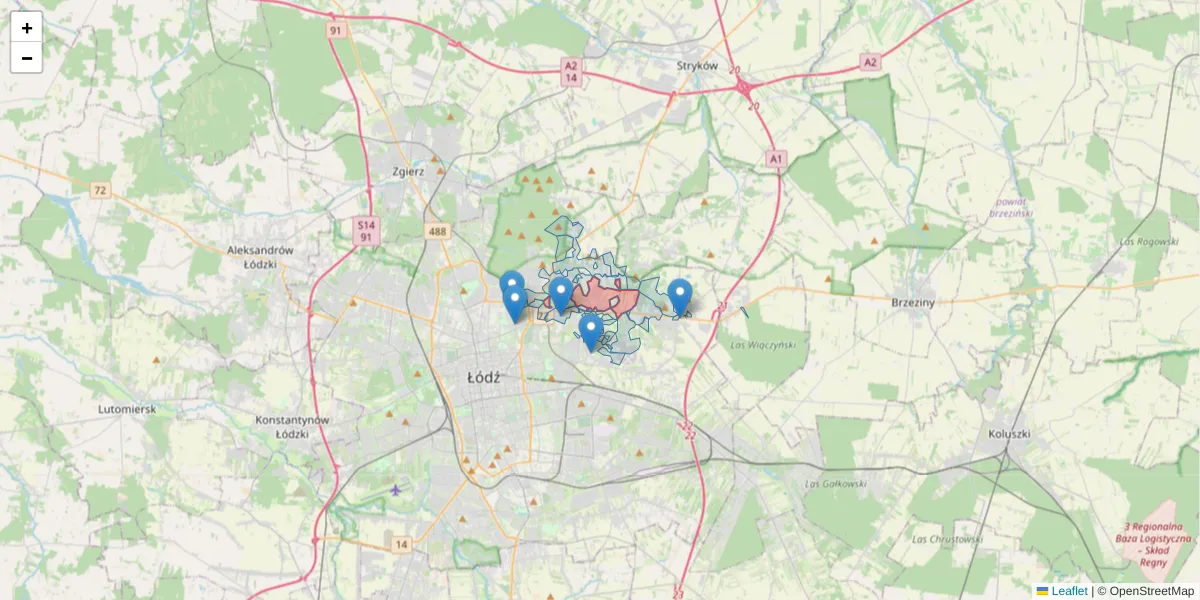 Szczegółowa mapa kodu pocztowego 91-610 z granicami, sąsiednimi kodami pocztowymi i urzędami pocztowymi