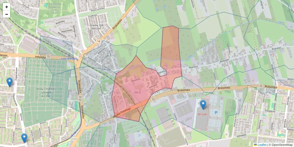 Szczegółowa mapa kodu pocztowego 91-612 z granicami, sąsiednimi kodami pocztowymi i urzędami pocztowymi
