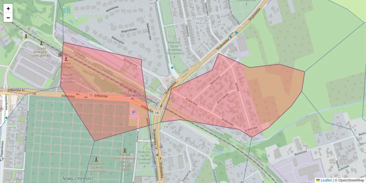 Szczegółowa mapa kodu pocztowego 91-613 z granicami, sąsiednimi kodami pocztowymi i urzędami pocztowymi