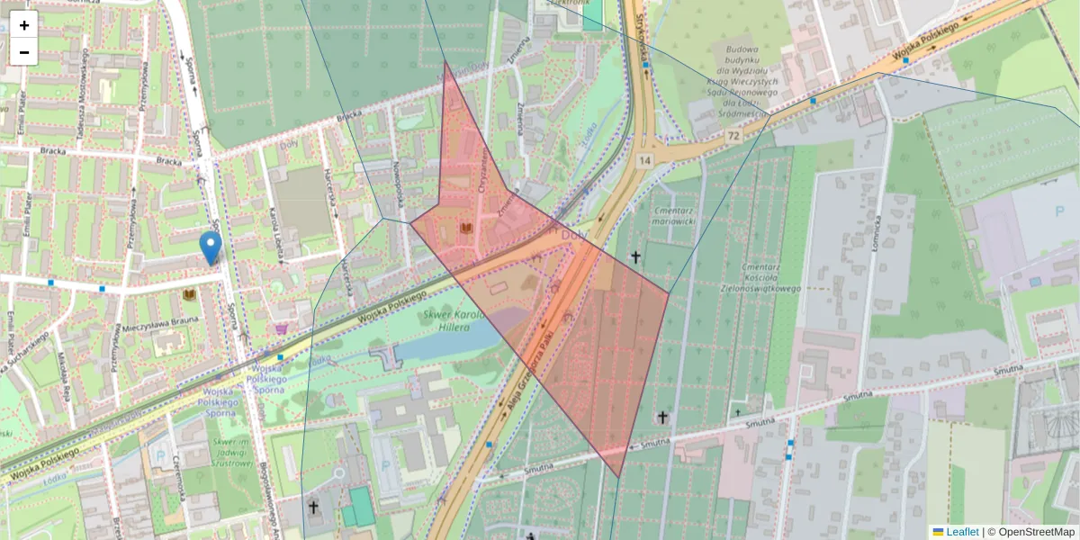 Szczegółowa mapa kodu pocztowego 91-718 z granicami, sąsiednimi kodami pocztowymi i urzędami pocztowymi