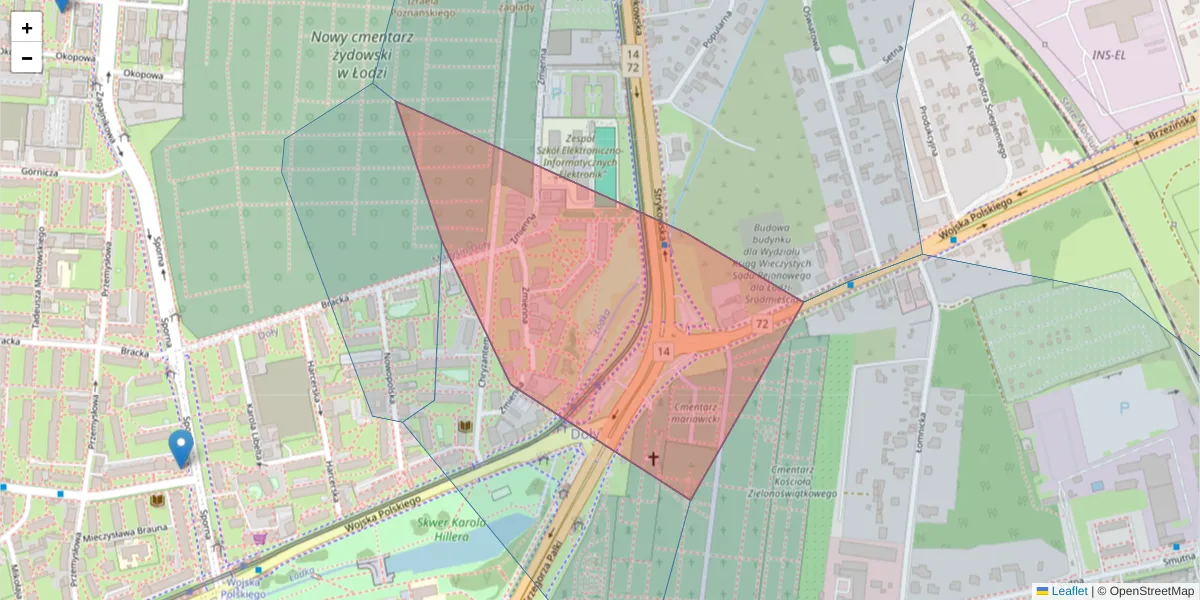 Szczegółowa mapa kodu pocztowego 91-719 z granicami, sąsiednimi kodami pocztowymi i urzędami pocztowymi