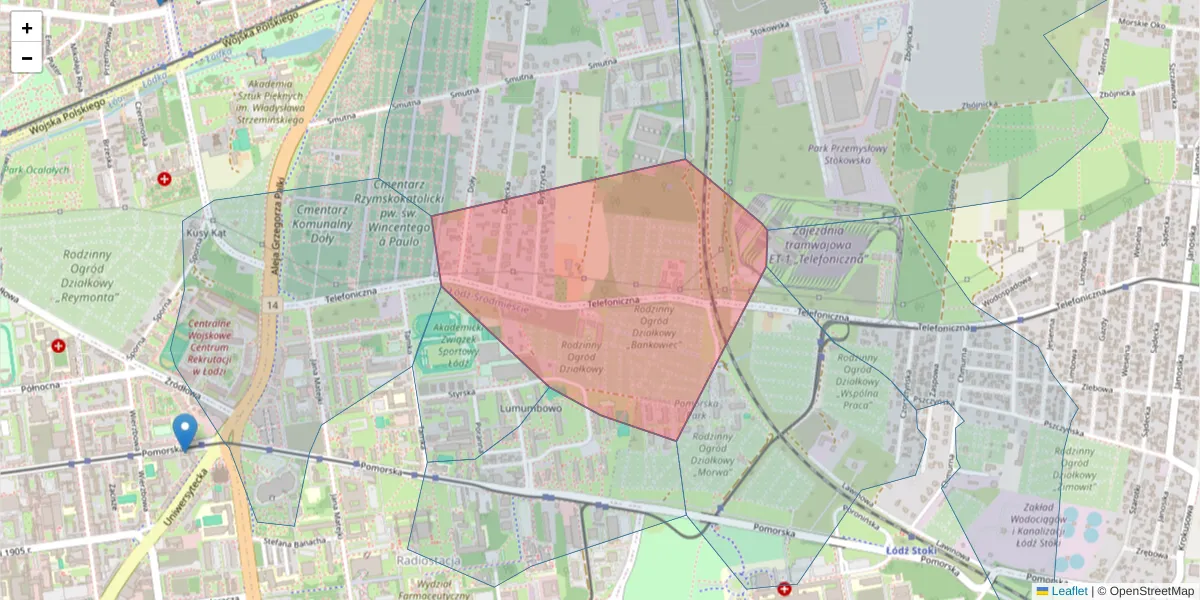 Szczegółowa mapa kodu pocztowego 91-728 z granicami, sąsiednimi kodami pocztowymi i urzędami pocztowymi