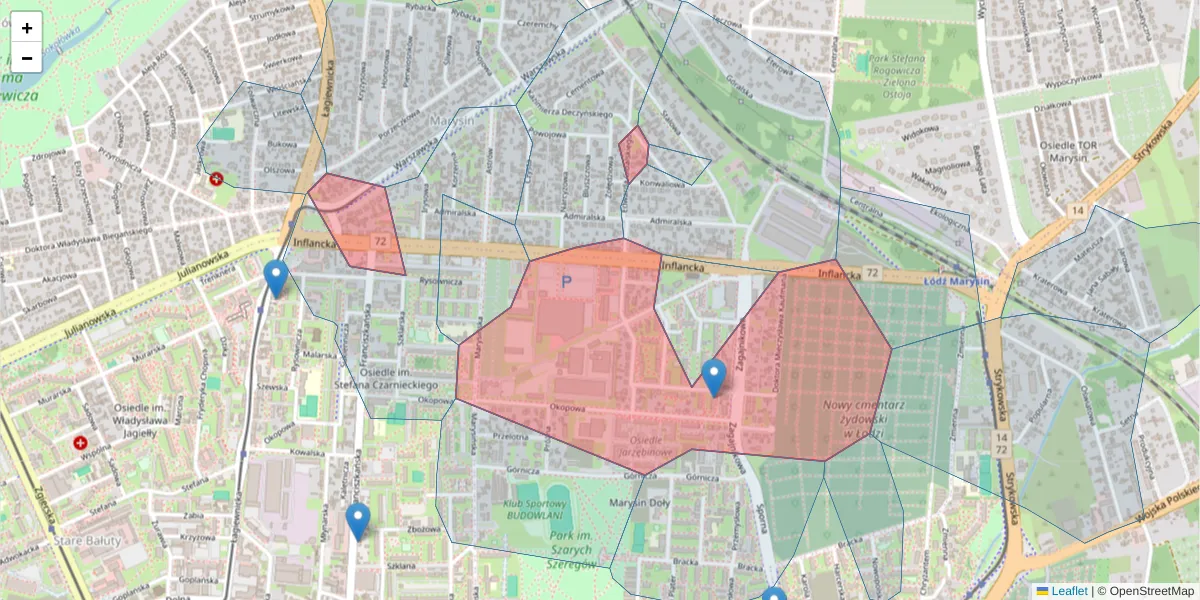 Szczegółowa mapa kodu pocztowego 91-849 z granicami, sąsiednimi kodami pocztowymi i urzędami pocztowymi